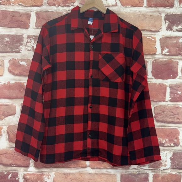 Old Navy Shirt Kids XXL 18 Red Black Buffalo Plaid Flannel Button Up Pajama Top - Picture 1 of 9